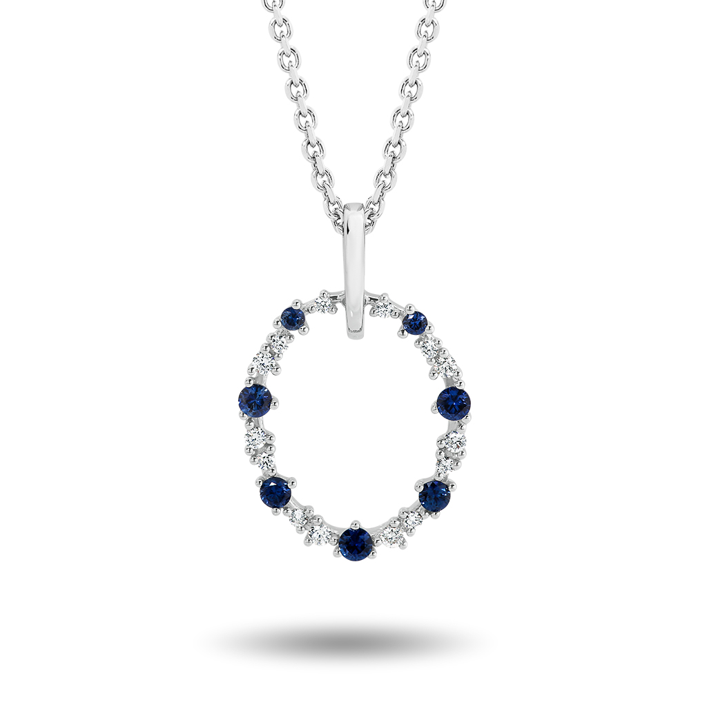 Sapphire &#038; Diamond Oval Drop Pendant